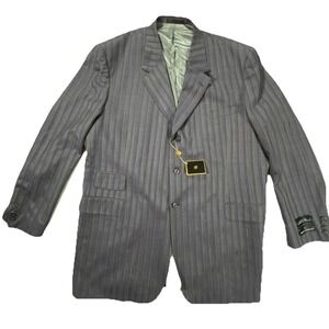 Stacy Adams Suit Jacket Mens 48L Purple Gray Striped Wool 3 Button Formal Wear